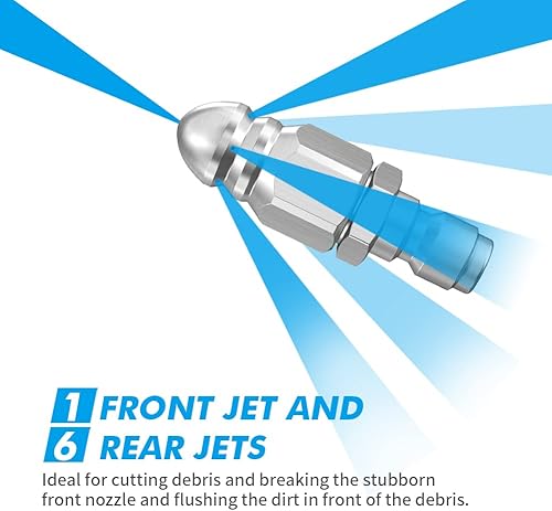 Miniatura 2 de Alpha Rider Boquilla de chorro de alcantarillado, cabezal de boquilla de chorro de alcantarillado de acero inoxidable, conector rápido de 14",