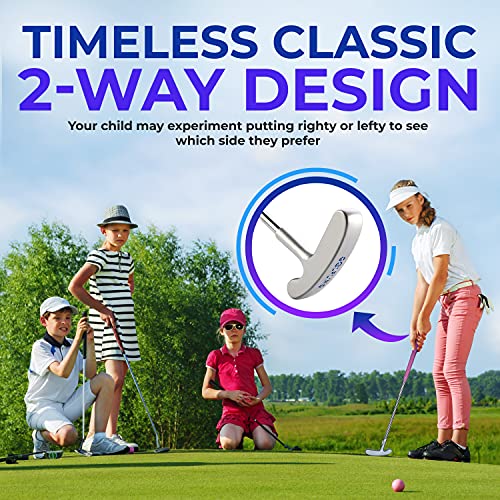 Golfling Golf Putter For Kids - 25 Inch Non-Moveable In Four Colors, Kids Putter For 5-7 Years, Two-Way Mini Golf Putter With Two Balls (Silver/Blue) #TOP4