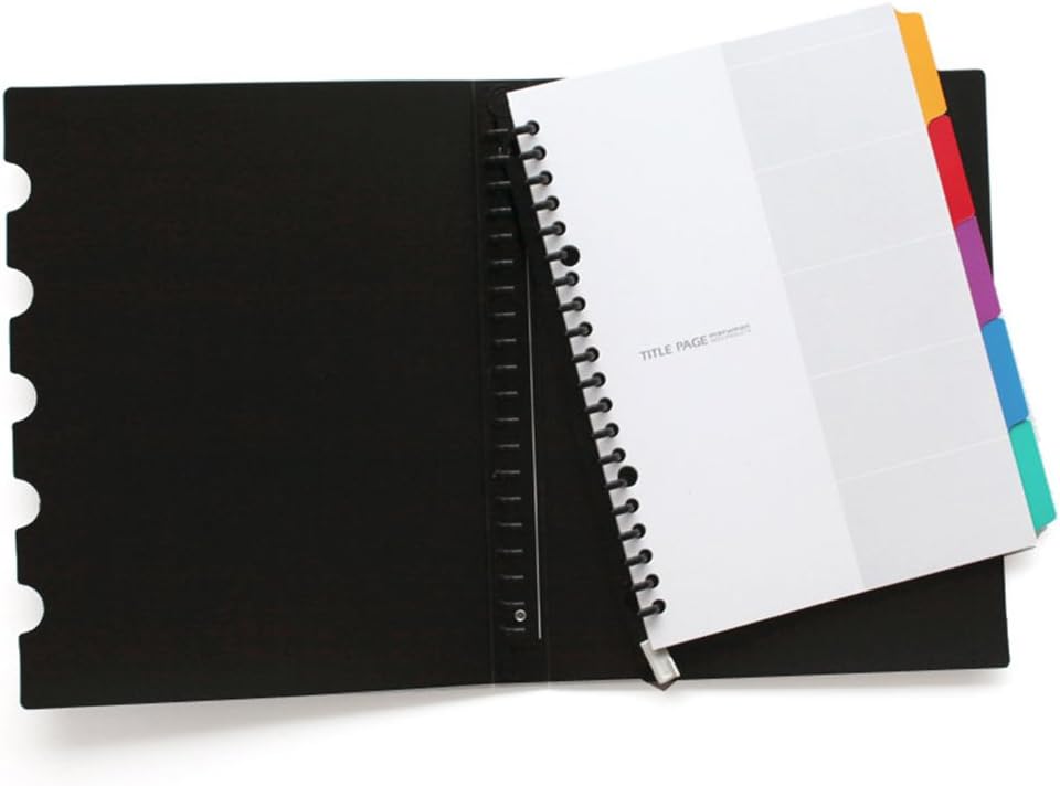 Maruman Five Chart 20‑Ring Binder with 5 Index Windows & Matching 5‑Tab Dividers, A5 Size, 5.83" x 8.27", Holds 70 Sheets, Laminated Tabs, Black, Made in Japan