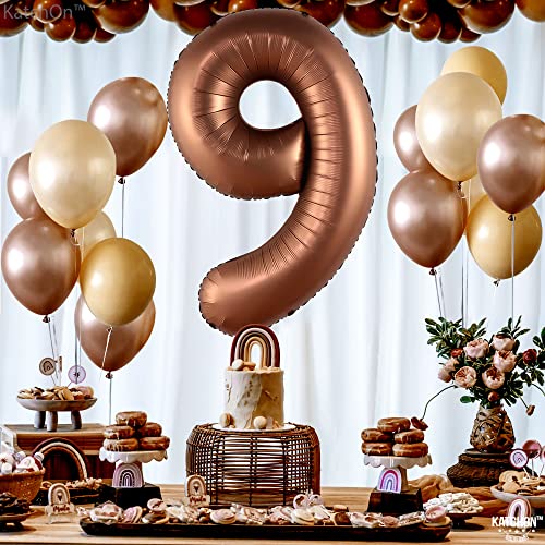 Image of KatchOn Coffee Brown Number 9 Balloon 40 Inch, Foil 9 Birthday Balloon