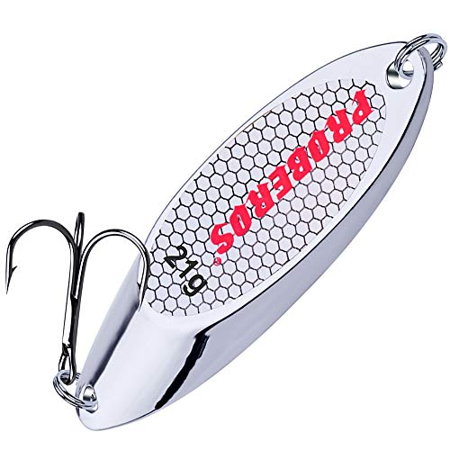 (21G-20ml, 10PCS Silver) - Proberos Fishing Spoons Lures Bass Baits Jigging Bait Tackle with Treble Hooks Hard Metal Spoon Fishi