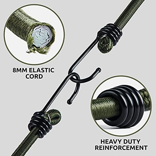 Pluvios - 40" (100CM) Heavy Duty Bungee Cords with Hooks - 10 Pack  Choice of Sizes - Multi-Purpose Elastic Bungee Straps for Luggage Straps, Camping - Weatherproof & UV Resistant