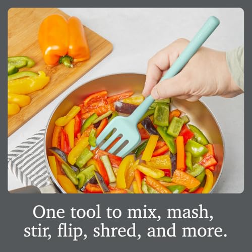 Image of Tovolo Flex Core Silicone Fork Aqua Seafoam Green Large Cooking Fork for Spaghetti Twirling Mixing Shredding, Heat Resistant Silicone Fork Kitchen Utensil, BPA Free Spaghetti Twirling and Cooking Fork