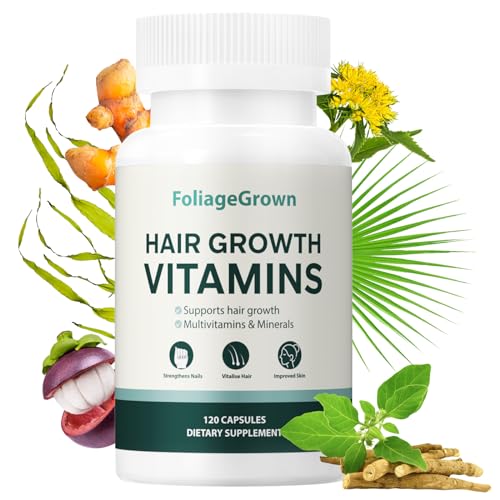 FoliageGrown Hair Growth Supplements,Visibly Thicker Hair,Hair Growth Vitamins for Women and Men - 2 Month Supply(120 Capsules), White