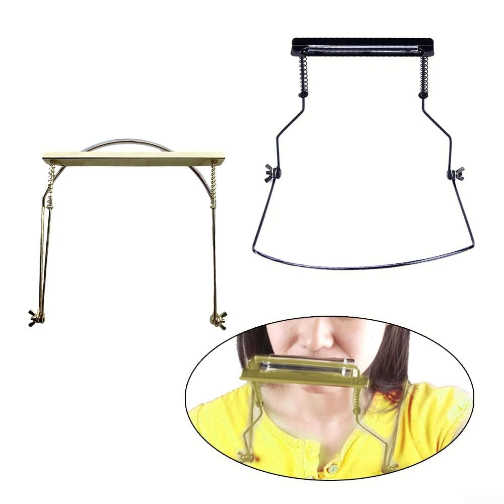 Soporte de cuello de armónica ajustable de 10 agujeros con cómodo mango de goma (negro)