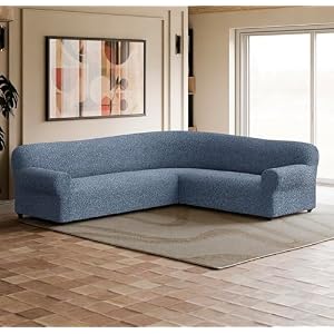 PAULATO BY GAICO Corner Sectional Couch Cover Extra Large L Shape Couch Slipcover Washable Polyester Sofa Covers 1 Piece Form Fit Furniture Protector Mille Righe Blue Corner Sofa