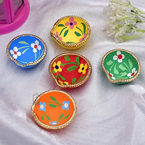 Image of Colourful Handmade Diyas for Diwali Hand Painted Decorative Clay Mitti Diya Deepak Lanterns for Diwali Decoration (HandpaintedPlainDiya 31)