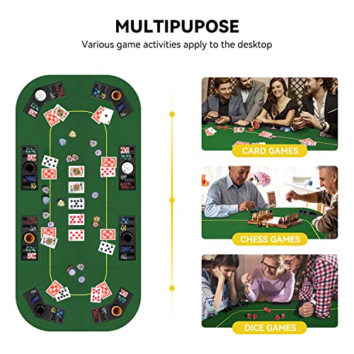 79 X 36 Inch Foldable Poker Table Top, Rectangular Poker Table Topper Green Felt With Chips Tray & Cup Holders, Professional Texas Hold’em Poker Table Mat With Carrying Bag For Card Casino Games #TOP4