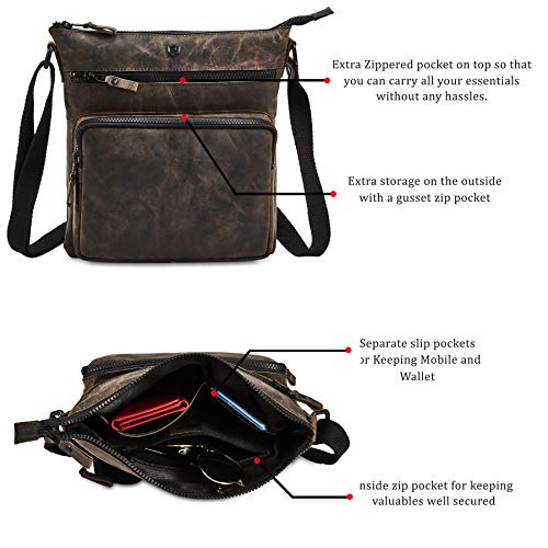 Image of Crossbody Bags for Women Genuine Leather Purse Handmade Vintage Shoulder Bag Crossover Pocketbook Adjustable Strap | Handmade