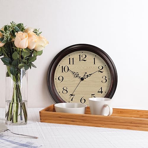 HYLANDA Wall Clock, 12 Inch Wall Clocks Battery Operated, Kitchen Bronze Clocks Silent Non Ticking, Brown Wooden Clock Decorative for Living Room, Office, Bedroom, Home (12\") - Thumbnail 6