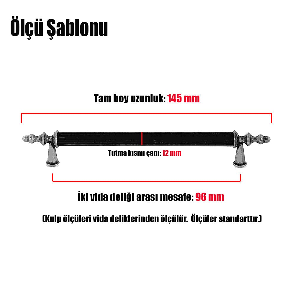 Badem10 Ovacık Çekmece Dolap Kapak Kulpu Kulbu Siyah Metal Kulp 96 mm (4 ADET)