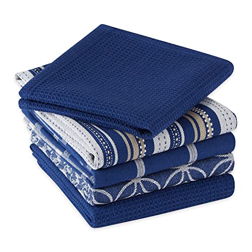DII Assorted Woven Kitchen Set, Dishtowel, 18x28, Dishcloth, 13x13, Nautical Blue, 5 Piece - Image 3