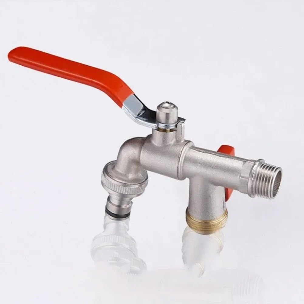 TTDGYYXW Grifo para riego de jardín con válvula de Doble Salida de 1/2", Entrada de latón de 3/4" con protección antifugas, Grifo Exterior montado en la Pared para un riego eficiente