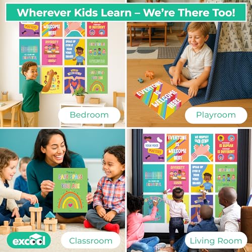 EXCOOL CLUB Diversity Posters For Classroom - Everyone Is Welcome Here Multicultural Decorations, Kindness Quotes Motivational Poster For Elementary Middle School, Inclusion Teacher Must Haves — view 6