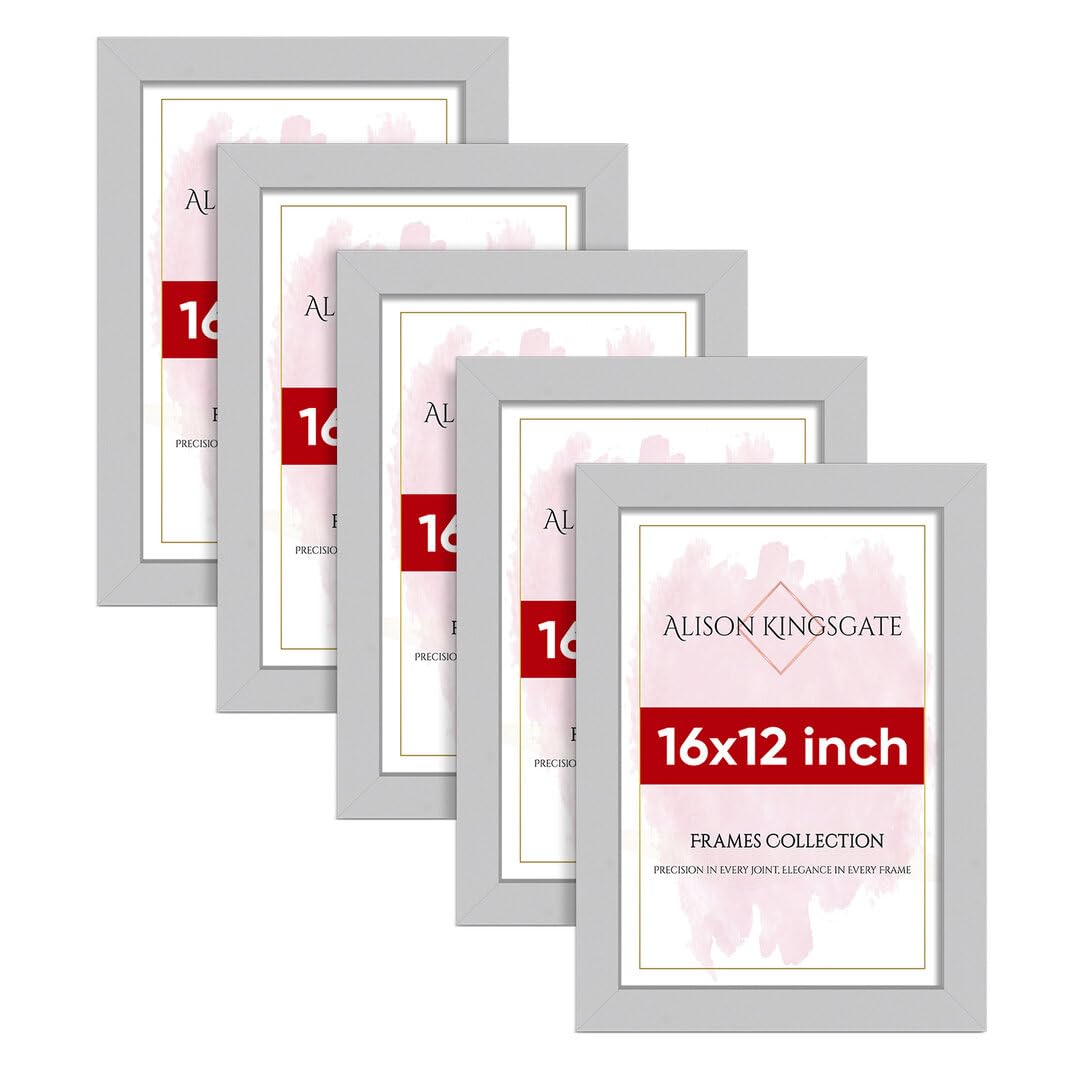 Alison Kingsgate Modern 16X12 SILVER Photo Frame Pack of 5-Engineered Wood Picture Frames with Shatterproof Perspex - Ideal for Artwork-Wall Mount or Tabletop - Multiple Sizes & Colours Available — image 1
