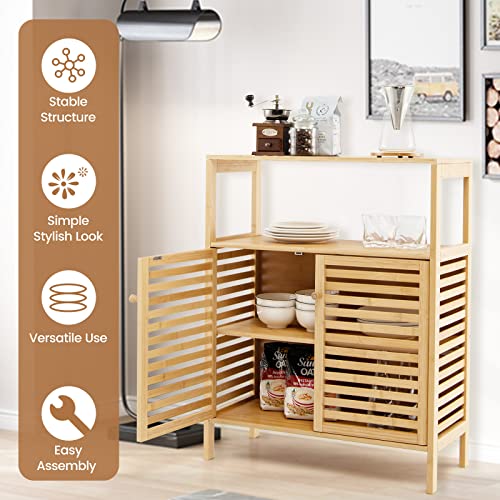 Costway Bathroom Storage Cabinet, Bamboo Storage Organizer With Louver Doors & Removable Shelf, Freestanding Floor Cabinet For Living Room, Kitchen, Entryway, Natural #TOP1