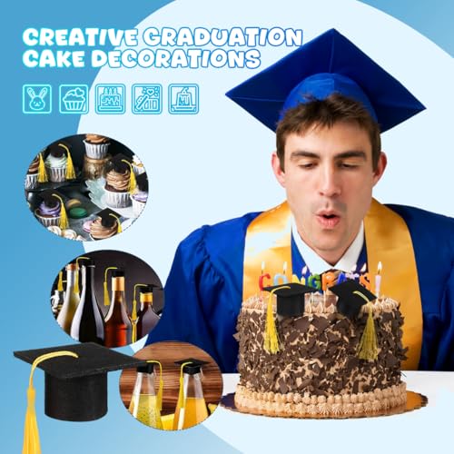 Mini gorras de graduación con borlas HEMOTON para evitar adornos caseros que se caen 2