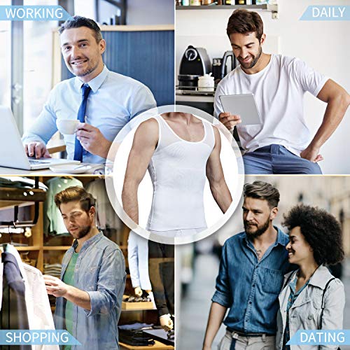Miss Moly Compression Shirts For Men To Hide Gynecomastia Moobs Slimming Body Shaper Vest Abs Tank Top Undershirt,White L #TOP4