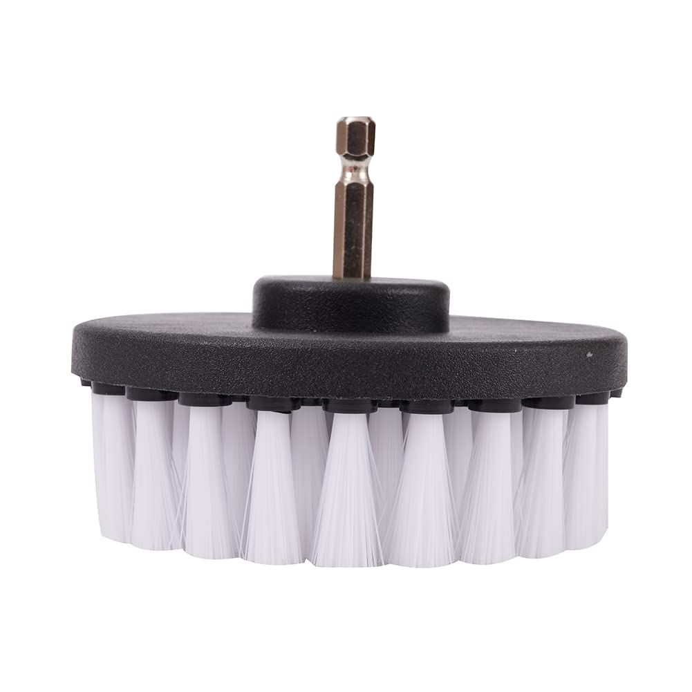 White Drill Brush - 4 Inch Power Drill Attachment Soft Bristle Quick Change Shaft Scrub Cleaning Brush For Cleaning Carpet & Leather And Upholstery