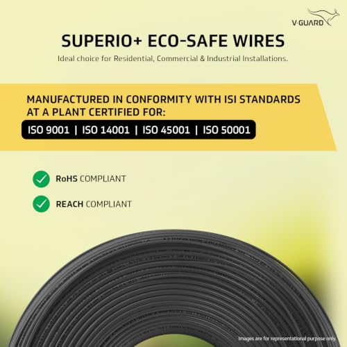 Image of V Guard Superio+ Eco Safe Triple Layered HRFR PVC Wiring Cables (Black, 6 Sqmm)