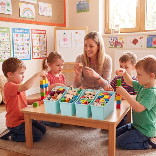Image of Geetery Plastic Book Bins for Classroom, 6 Pcs, Teal Color
