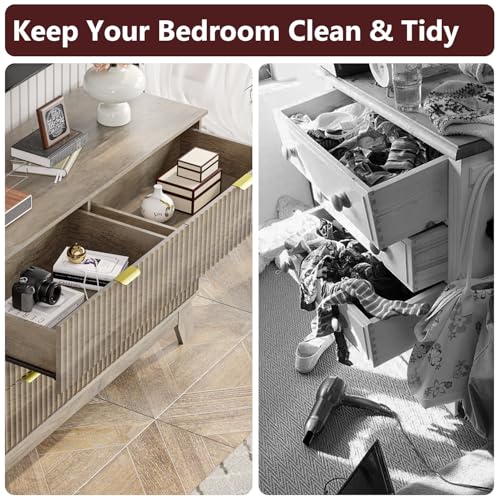 Image of Grey Dresser 6 Drawer Dresser for Bedroom, 47''W Fluted Wooden Dresser Storage Cabinet and Chest of Drawers with Metal Handle, Storage Organizer for Living Room, Hallway, Entryway, Gray