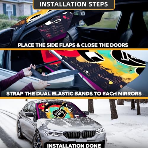 Protector de parabrisas con estampado musical impermeable y correas anticaída para el coche 3