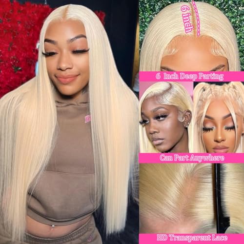 Image of LETMIEO 22 Inch 613 Lace Front Wig Human Hair Blonde 13X6 HD Transparent Lace Front Wigs Human Hair 180% Density Blonde Glueless Wigs 613 HD Straight Lace Frontal Wig Pre Plucked