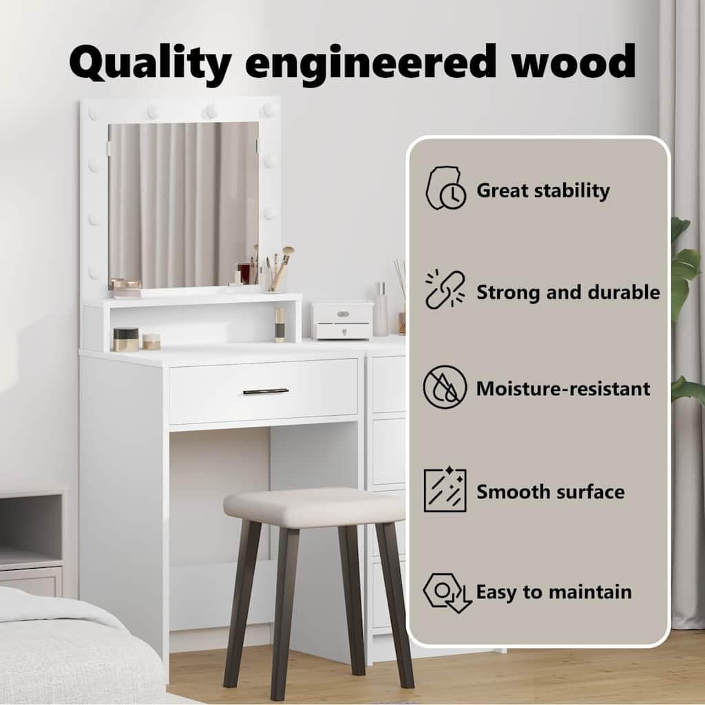 vidaXL Mesa Tocador con cajón 50 x 41 x 135 cm Madera de ingeniería, Vanidad Rectangular Elegante, tocador Moderno con Espejo LED, Organizador Compacto para el Dormitorio