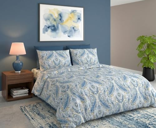 Image of FRESH FROM LOOM Luxury 240 TC Pure Cotton King Size Flat Bedsheet with 2 Pillow Covers Premium 100% Cotton King Size Bedsheet - 240 Thread Count - Hypoallergenic & Soft, Aqua, Size- 108x108 inch