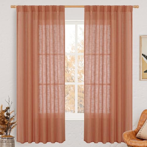 LAMIT Terracotta 72 inch Linen Curtains for Living Room 2