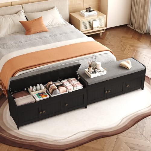 HOMEFORT 41.3" Shoe Bench with Lift Top Storage, Entryway Storage Bench with Cushioned Seat, Wooden End of Bed Bench, Shoe Cabinet Bench with Hidden Storage Space, for Bedroom, Hallway(Black) by HOMEFORT - Image 2