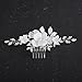 Teyglen Dainty White Flower Headpiece Silver Leaf Wedding Hair Comb Rhinestone Bridal Hair Piece Pearl Floral Side Comb Hair Accessories for Women