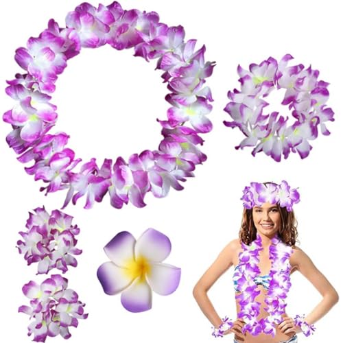 5 pezzi Decorazioni collana di fiori, Ghirlande Hawaiane Corona Tropicale Ghirlanda di Spiaggia Collana di Ghirlande Hawaiana Braccialetto Fascia Party Decor per Cheerleader Feste a Tema Carnevale