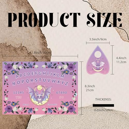 CREATCABIN Bat Pendulum Board Wooden Spirit Board Purple Dowsing Divination Kit Purple Flower Wood Talking Board Metaphysical Message with Planchette for Witchcraft Altar Supplies 11.8X8.3 Inch - Image 2