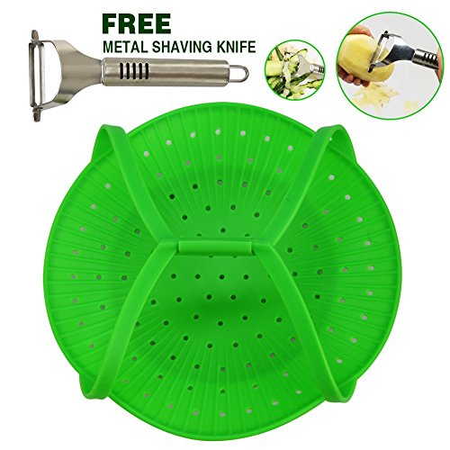 Droiee Silicone Vegetable Steamer Basket Insert for Cooking Pot [NON STICK] Best Silicone Steamer - Works in Microwave - [ Green ]