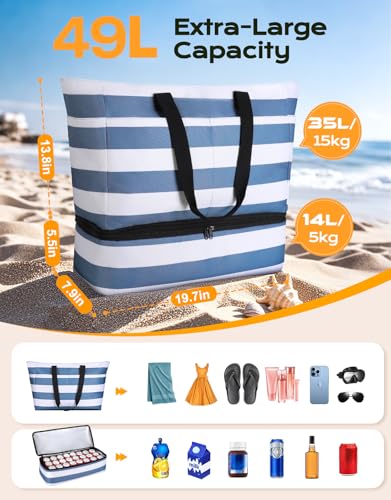 Bundle of Beach Bag with Detachable Cooler & Portable Travel Safe Lock Box for Beach/Travel/Hotel/Dorm2