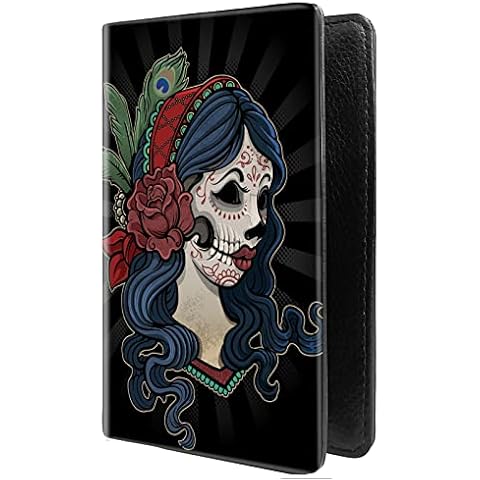 TROFUNG PU Leather Passport Holder Travel Wallet RFID Blocking Card Case Cover With Unique Pattern (Mexican Sugar Skull Girl) Cover