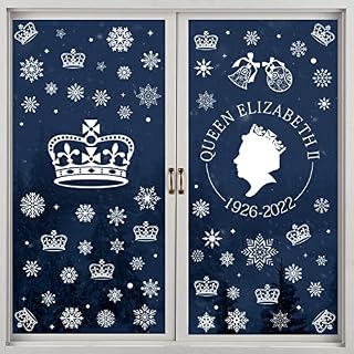 175 Pieces Queen Elizabeth Christmas Window Stickers, Queen Elizabeth Christmas Decoration Crown Snowflake Window Stickers, Queen Memorabilia for Christmas Window Decoration