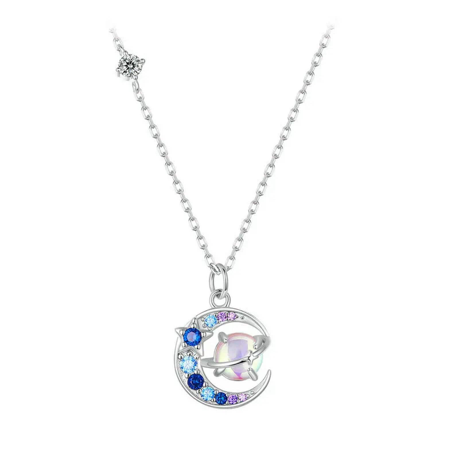 Collar De Planeta En Plata De Ley 925 Con Colgante De Estrella, Luna, Saturno, Universo Y Espacio, Joyería De Cumpleaños, Regalo Para Mujeres Y Niñas.