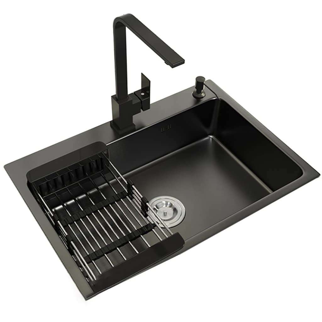 Évier de cuisine noir anti-rayures 50x40 cm, grand bac inox pour optimiser les petits espaces