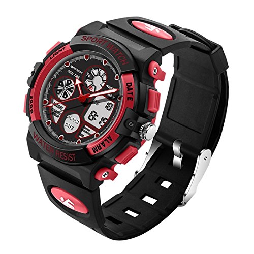 Preisvergleich Produktbild GROSSARTIG Leuchtende Alarmanlage Kalenderanzeige True Seconds Disk Design Multifunktionale Sport Herren Elektronische Armbanduhr mit Kunststoffband rot