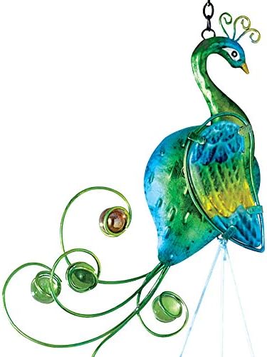 Bits and Pieces - Colourful Peacock Wind Chimes - Metal and Glass Hanging Sculpture and Chimes - Add Musical Charm to Any Outdoor Area