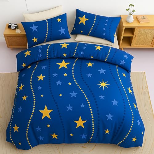 The one home - Juego de Funda Nórdica Franela Algodón Invierno – 3 Piezas, 1x Funda de Edredón + 2 Fundas de Almohada 50x75 cm (Azul, Cama 135/140)