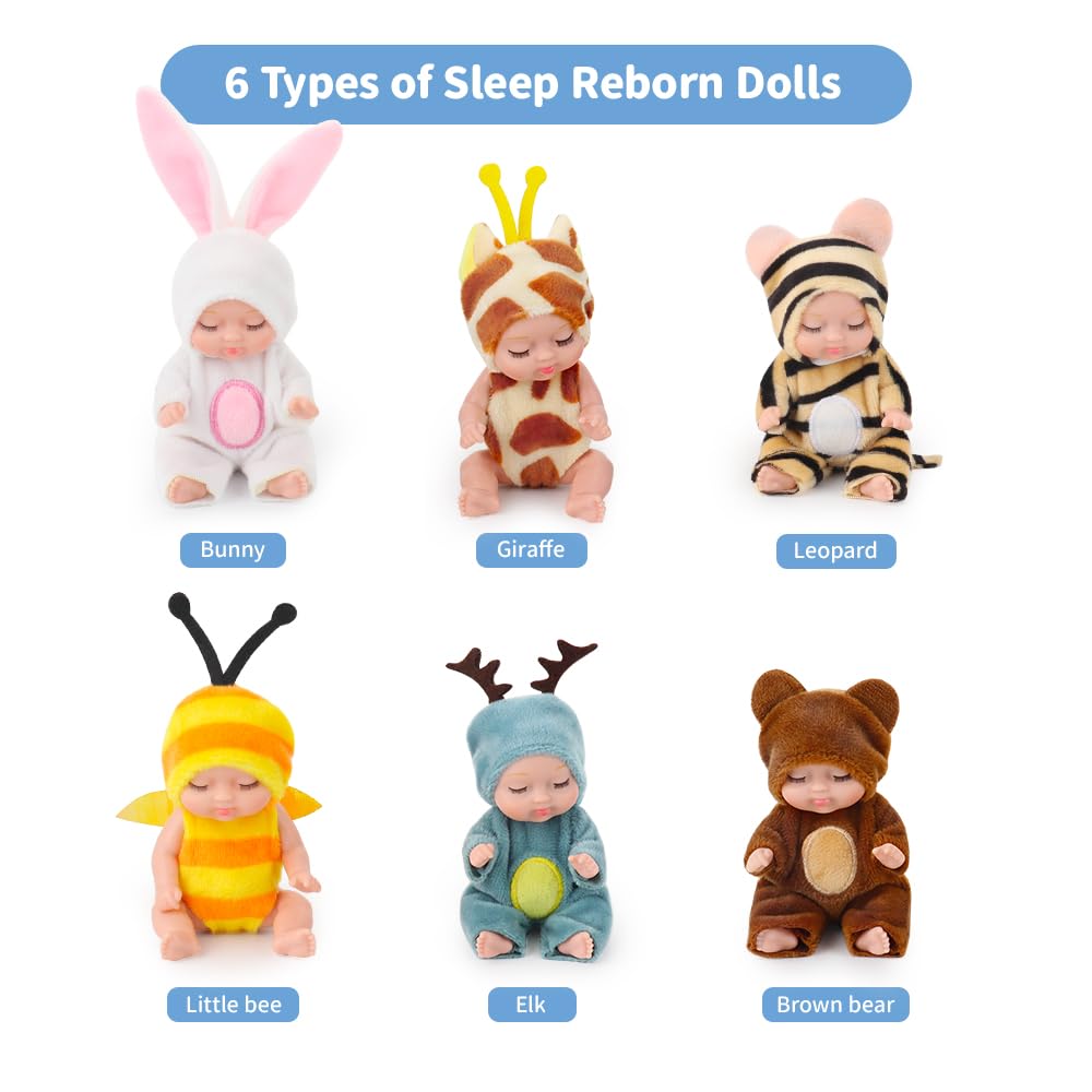 Jonuin Mini Reborn Dolls, 6 Pcs Sleeping Rebirth Dolls with Clothes, Miniature Reborn Dolls - Image 2