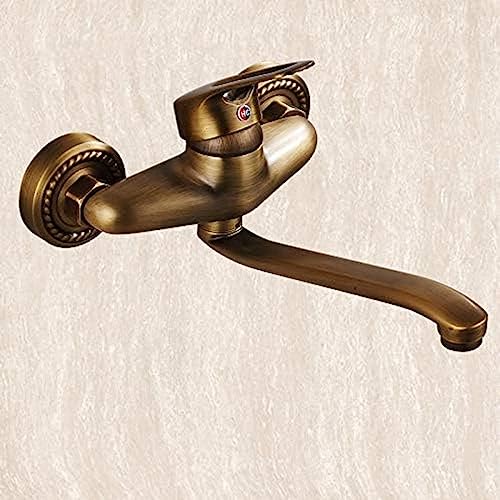 Robinet de lavabo mural en laiton antique YRYRYW avec mitigeur double commande