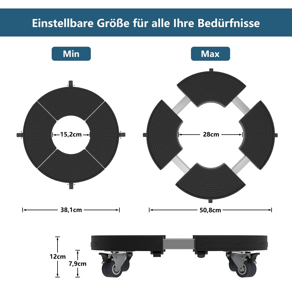 SMONTER Rouleau de plante, planche à roulettes réglable (38-50 cm), planche à roulettes lourde (force de jour 200 kg), support antidérapant avec freins, gris