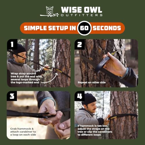 Image of Wise Owl Outfitters Camping Hammock - 400lbs Portable Hammock with Tree Straps - Travel, Backpacking, Hiking, Outdoors Camping Gear - Single