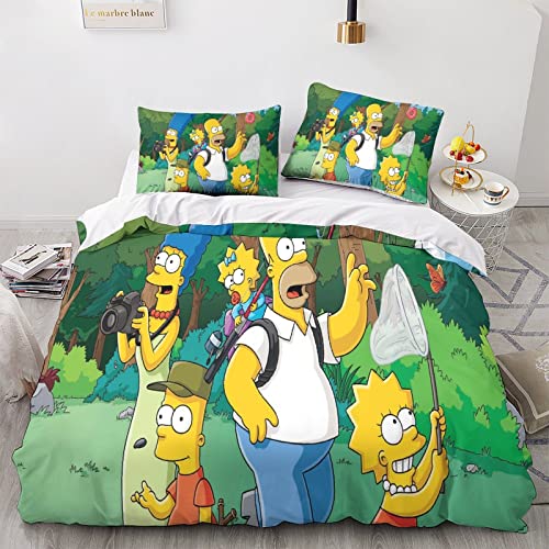 Los Simpson Juego De Sabanas De Cama Microfibra Suave Anime Edredón Y Hoja Plana Y Fundas Nórdica De Almohada,para Adultos, Adolescentes, Niños Double(200x200cm)