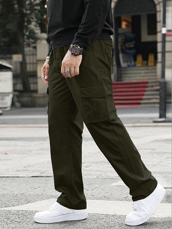 Image of GRECIILOOKS Men's Cargo Pants | 6 Pocket Cotton Cargo Joggers for Men | Loose Fit Stylish Pant with Pockets | Casual Baggy Trousers & Streetwear Lower